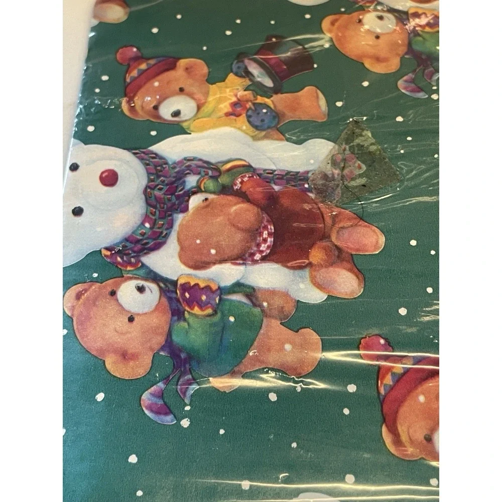 Vtg‎ Christmas Holiday Wrapping Paper Teddy Bear Green Tag 8.3 ft New NO BOW